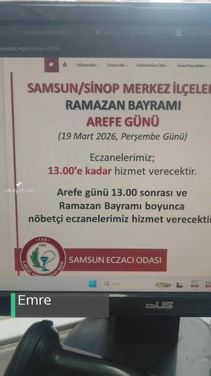 Türk Eczacılar Birliği Samsun/Çarşamba Eczanelerin Öğlenden Sonra Açık Olması videonun kapak resmi
