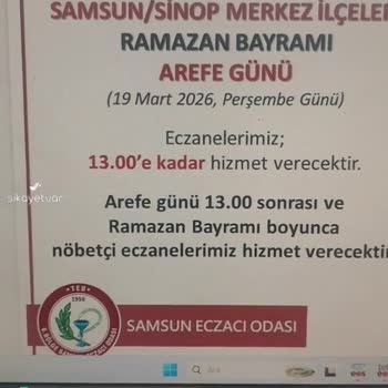 Türk Eczacılar Birliği Samsun/Çarşamba Eczanelerin Öğlenden Sonra Açık Olması