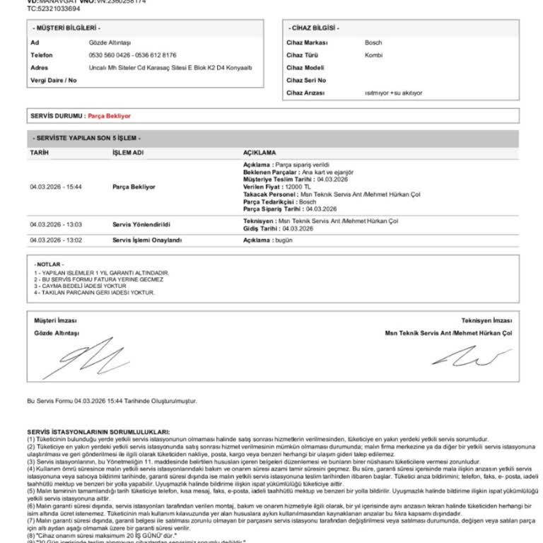 12.000 TL'lik Kombi Servisi Söz Verildi, Hiç Gerçekleşmedi Ve İade Bekliyorum
