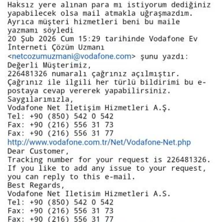 Vodafone İptal Talebime Rağmen Fatura Kesmeye Devam Etmesi Ve İadenin Yapılmaması