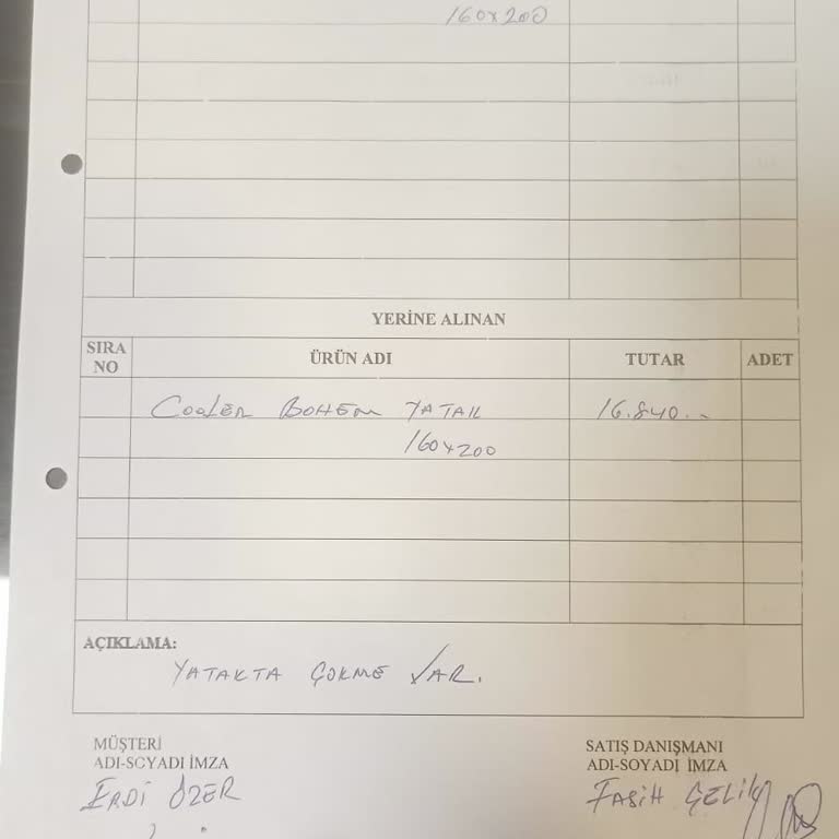 Garanti Kapsamındaki Çöken Yatak İçin İmzalı Değişim Formu Reddedildi