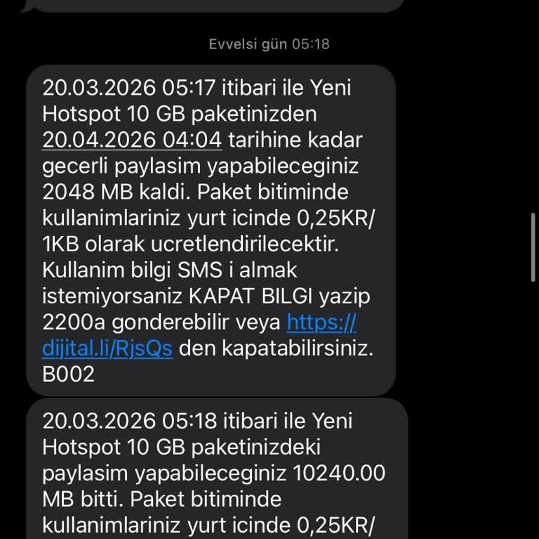 10 GB Hotspot Paketi 10 Dakikada Tükenmiş, Ücret İadesi Talebi