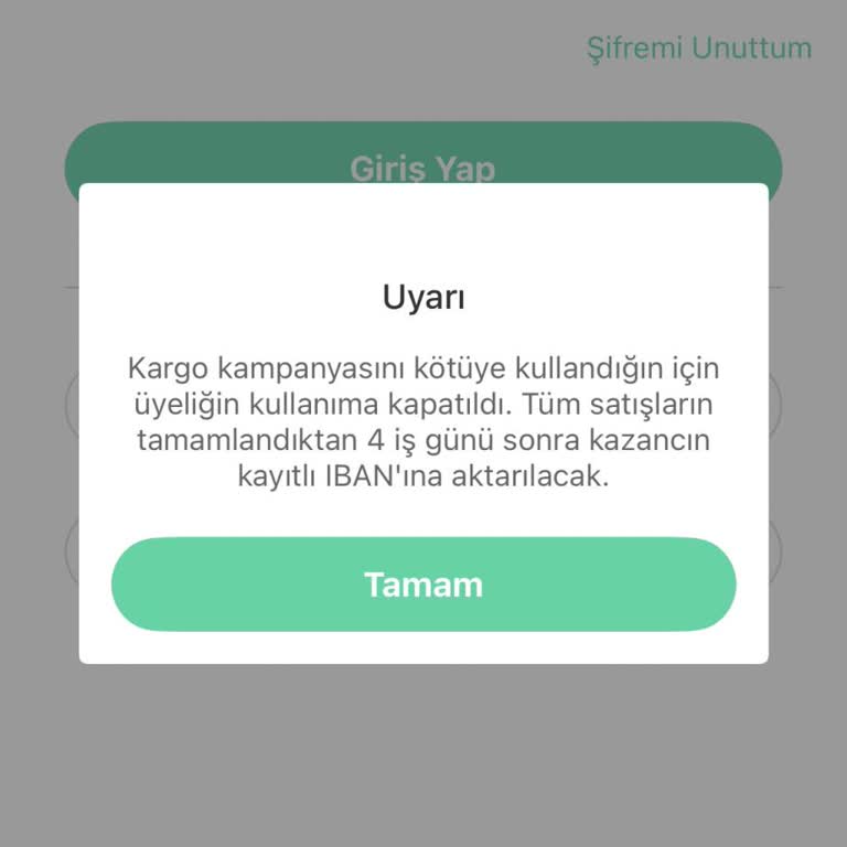 Dolap Uygulamasında Tek İptal Talebi Nedeniyle Açıklama Alınmadan Hesabım Kapatıldı