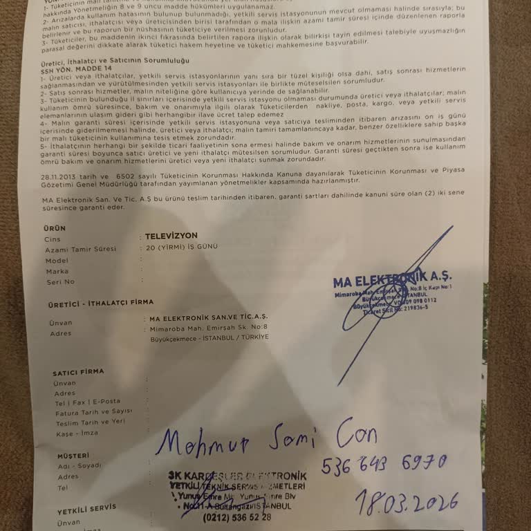 Onvo VQ90 Series 65 İnç Televizyon 4 Gün İçinde Arızalandı Ve İade Talebi