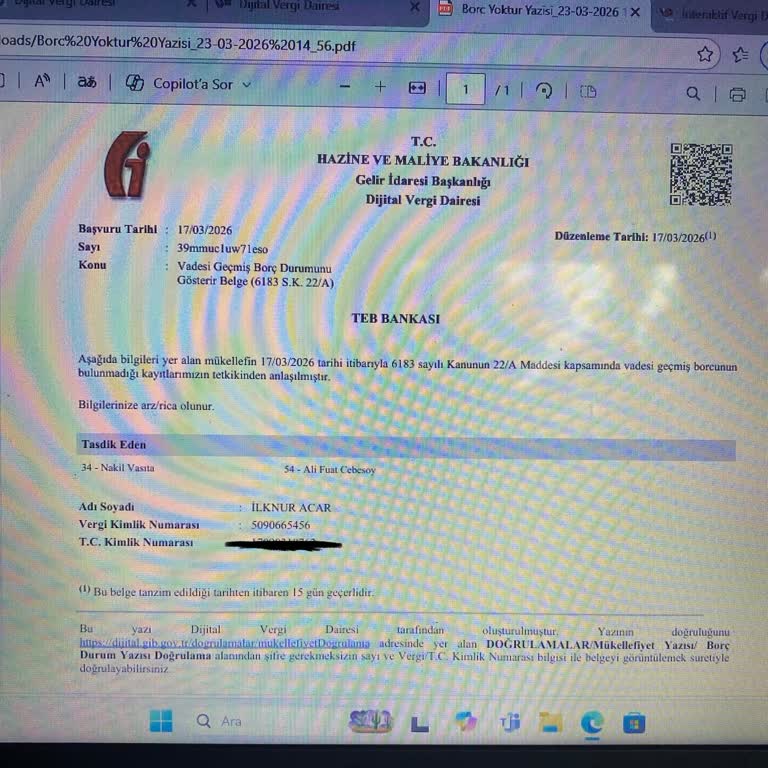 Vergi Borcu Ödendiği Halde TEB Blokesinin Kaldırılmaması