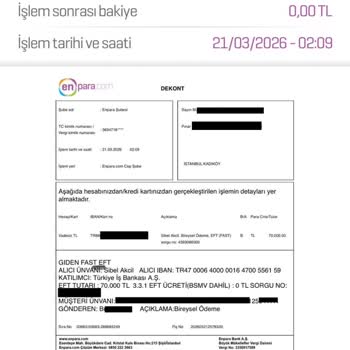 70 Bin TL Transferi Hesaba Yansımadı, Acil İade Veya Gönderim Talebi