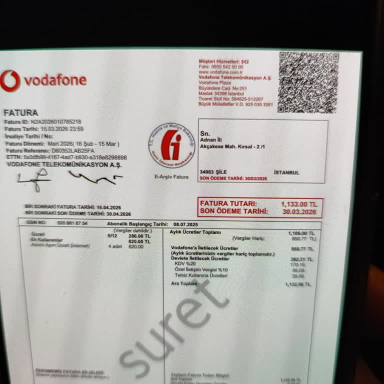 Vodafone Mobil Hatta Haksız Adımlı Aşım Ücreti
