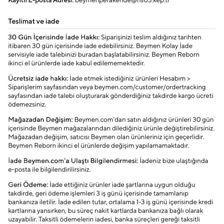Beymen Online Saat İadesinde Gecikme Ve İlgisizlik