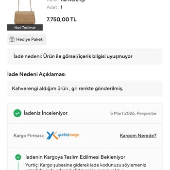 İade Kargosunda Çanta Yerine Eşofman Gönderilmesi Ve Kayıp Olması