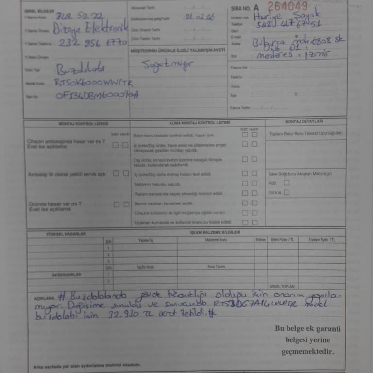 Fabrikasyon Hatası Olan Samsung Buzdolabının Yenisi İçin Yüksek Ücret Talebi Ve Çözüm Bulunamaması