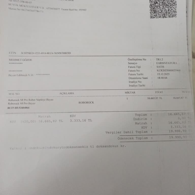 Vatan Bilgisayar'dan Aldığım Bozuk Roborock S8 Pro İçin Tam Ücret İadesi Talebi
