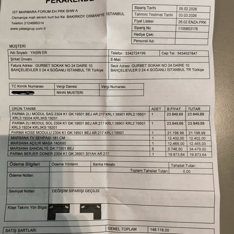 Enza Home'dan Mobilya Teslimatı Gecikmesi, Hatalı Sipariş Ve Sözleşme İhlali