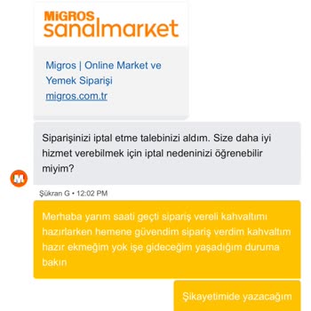 Migros Sanal Market’te Acil Teslim Seçeneği Gecikmesi Ve Sipariş İptali