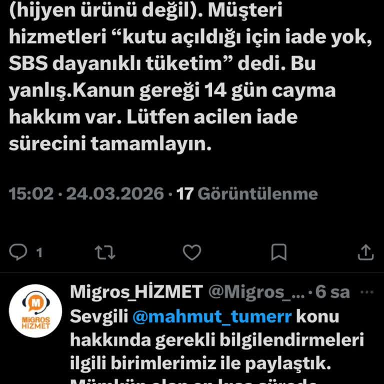 Migros Sanal Market’te Ütü İadesi Reddine Karşı Tüketici Hakları İhlali