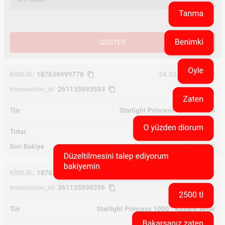 2.500 TL Kazancım Haksız Şekilde Silindi Ve Destek Yanıt Vermedi