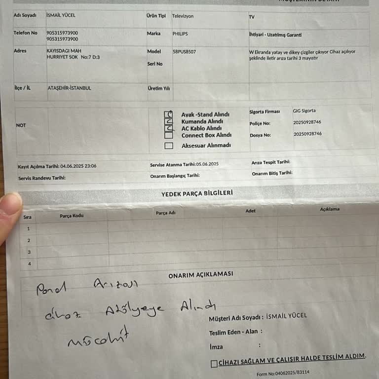 Gig Sigorta'dan Uzatılmış Garanti Kapsamında TV Tamiri İçin Uzun Süreli Cevapsızlık
