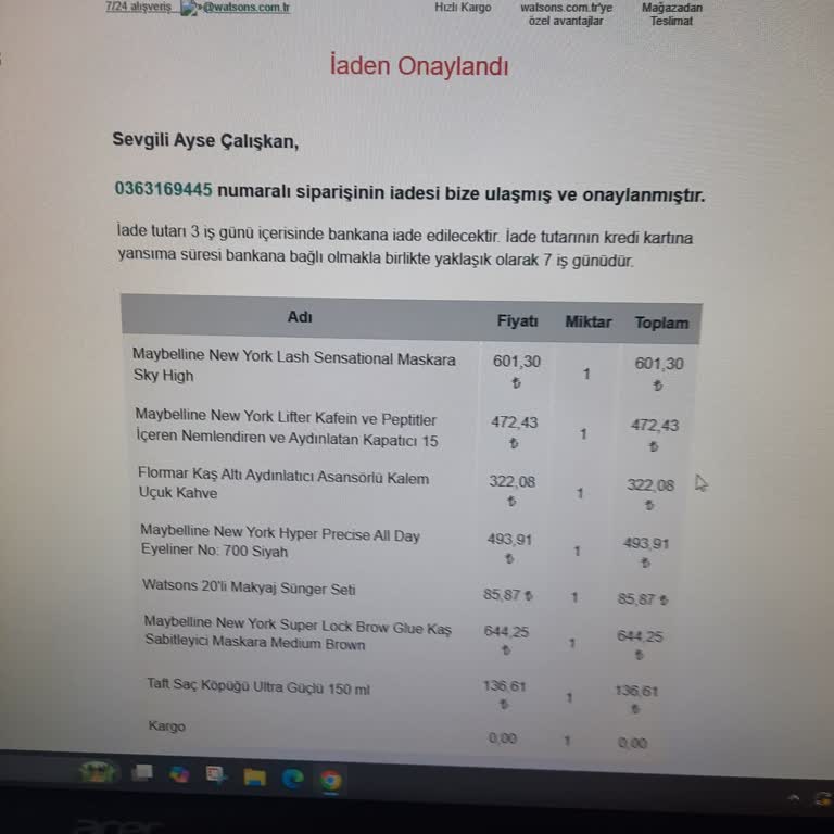 Watsons Online Siparişimin Nedensiz İptali Ve Fiyat Artışı