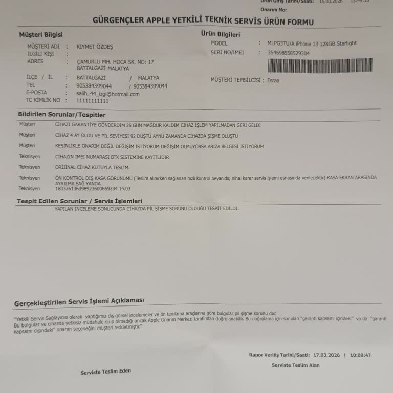 İPhone 13 Pil Sorunu Ve Garanti Servisindeki Eksiklikler Nedeniyle Yeni Cihaz Talebi