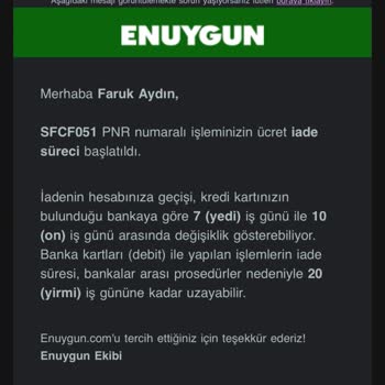 İade Edilmeyen 2.000 TL Bilet Ücretine Cevap Bulamayan Enuygun Müşteri Hizmetleri