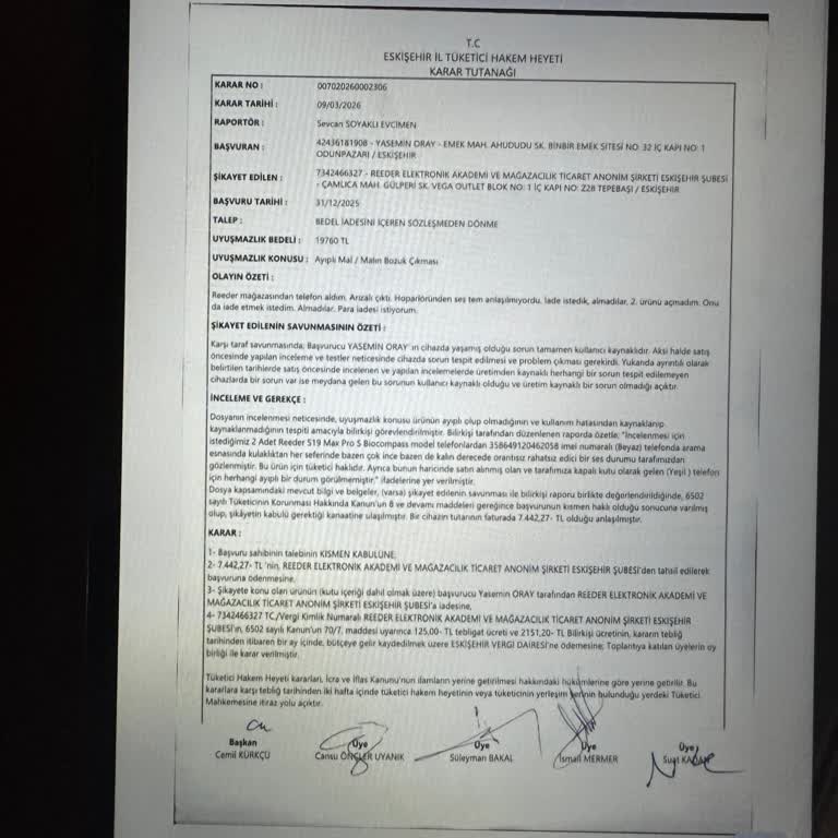 Reeder Şubesinin Tüketici Hakem Heyeti Kararını İhmali Ve Geri Ödeme Gecikmesi