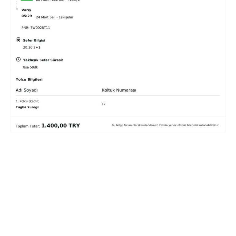 Saat Değişikliği Bildirimi Olmadan Bilet Yandı, 1250 TL İadesi Talebi