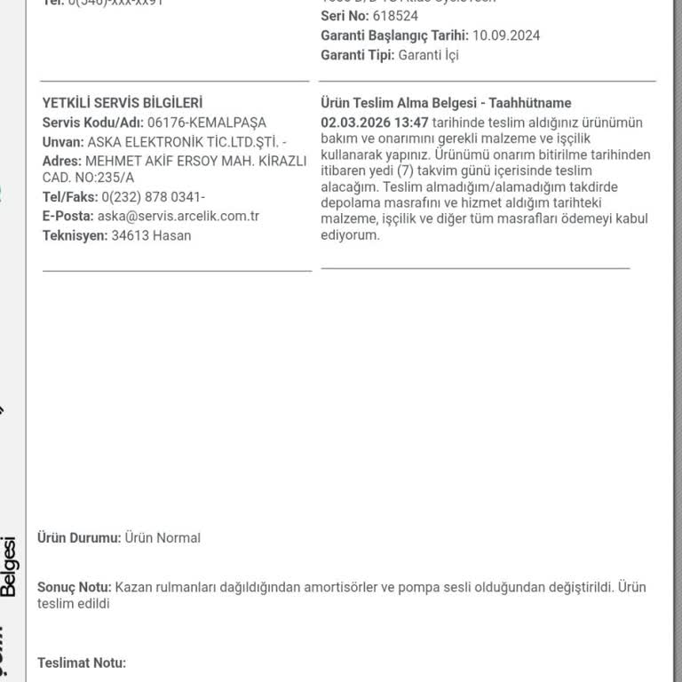 Arçelik Çamaşır Makinesinin Sıkma Sorunu Ve Yetkili Servisin İhmalkar Yaklaşımı