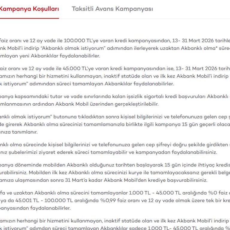 İnternette Duyurulan 0,99% Faizli Kredi Mobil Uygulamada Görünmedi