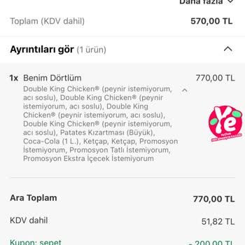 Burger King Siparişimde Duble Ürünler Eksik Gönderildi, Ücret İadesi Talep Ediyorum