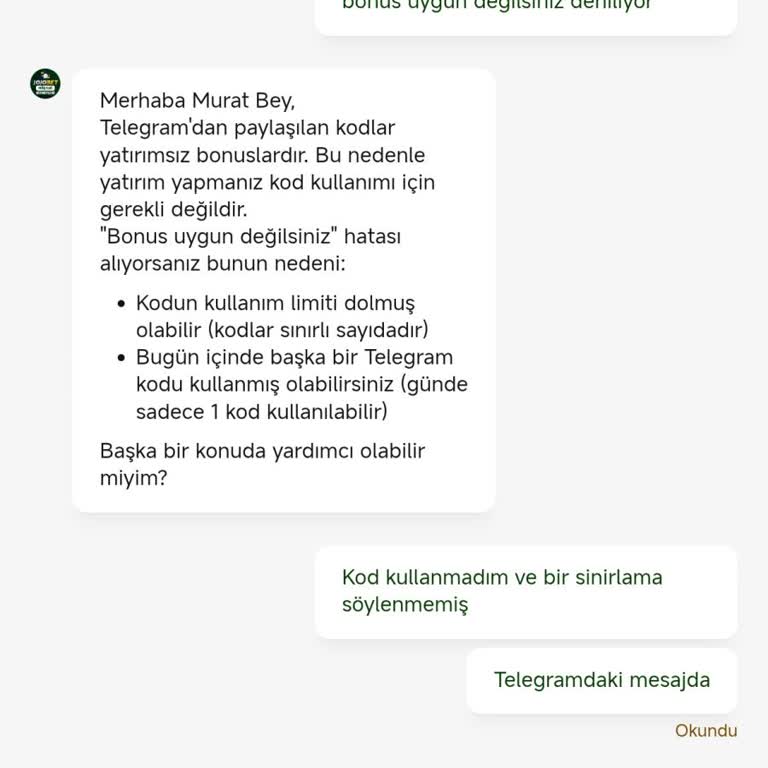Telegram Kanalındaki Bonus Şartları Yerine Getirilmedi
