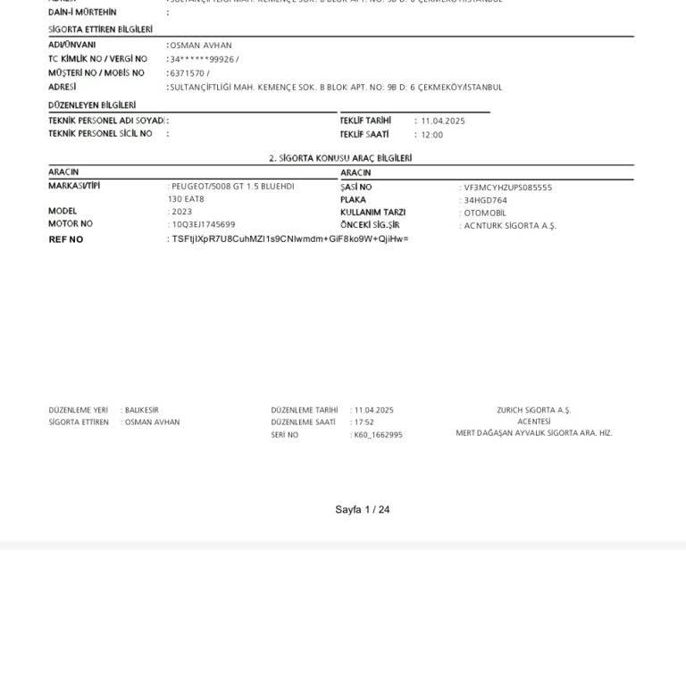 Zurich Sigorta’da Hasarsızlık Kademesi Görünmüyor Ve T.C. Kimlik Tanımsızlığı