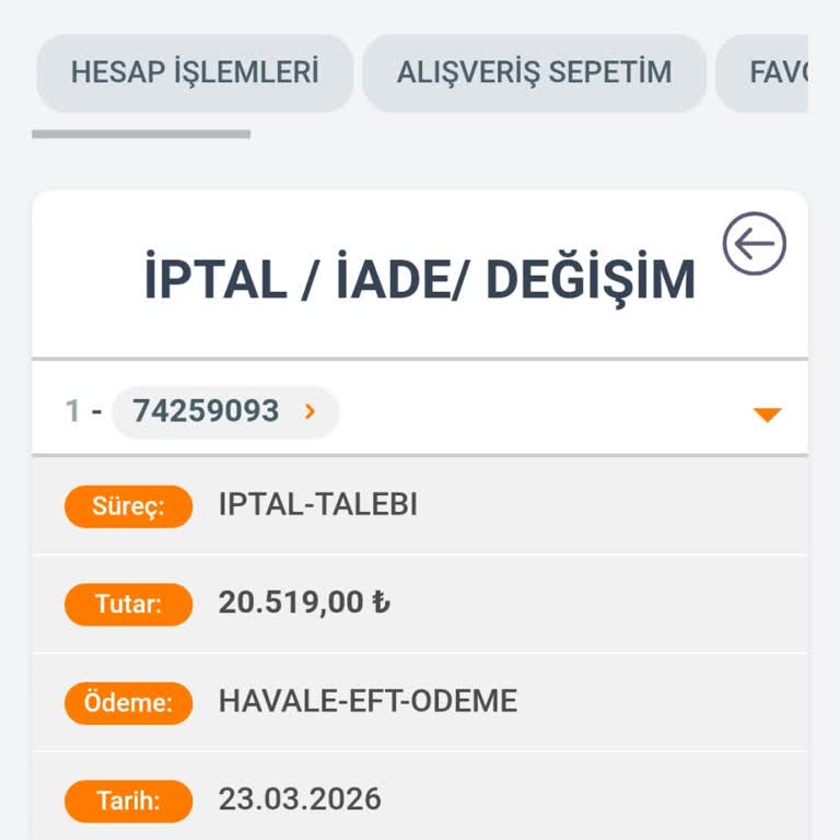 İptal Edilen Siparişin 20.519,05 TL İadesi Alınmadı