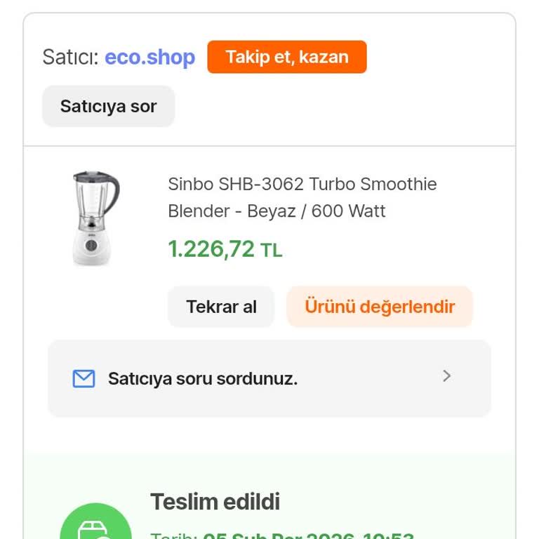 Sinbo Blender Sürahi Sızıntısı Garantili Değişim Talebi