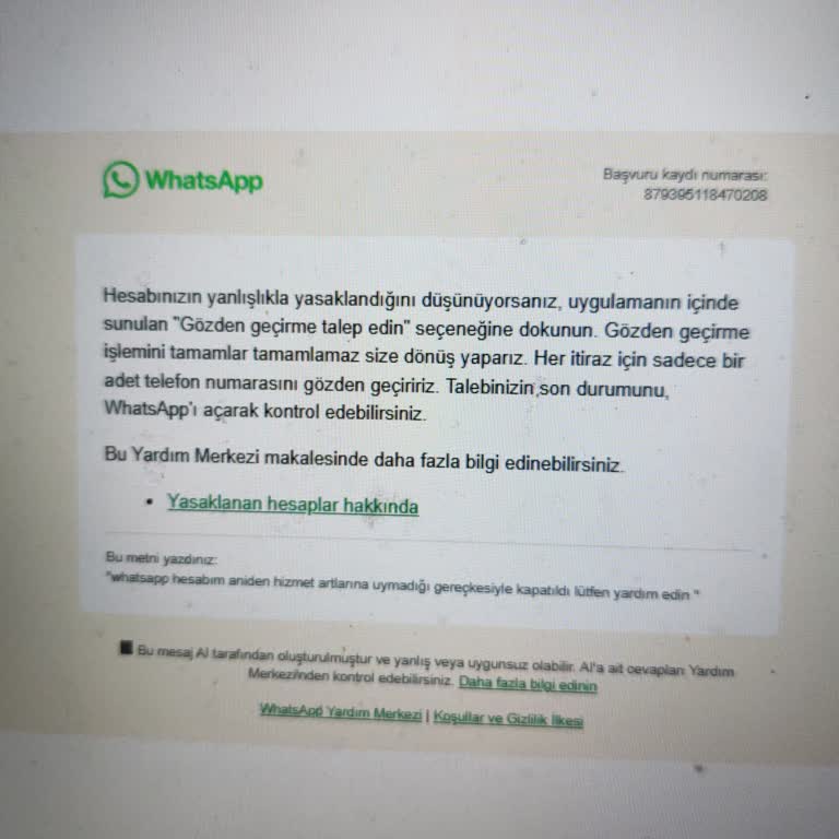 WhatsApp Hesabım Hizmet Şartlarına Uymadığı Gerekçesiyle Aniden Kapatıldı Ve Açılması Talep Ediliyor
