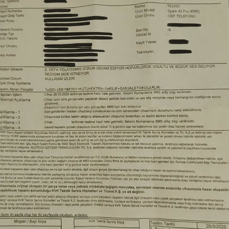 Kronik Ses Arızası Ve Tekrarlanan Servis Reddi Sonrası Ürün İadesi Talebi