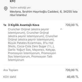 KFC Kova Siparişinde Eksik Ürün Ve Soğuk Teslimat, İade Reddi