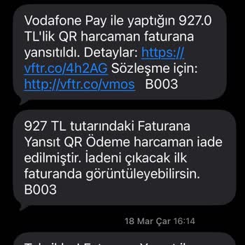 Vodafone Pay Kampanya İadesi 450 TL Faturada Yansımıyor