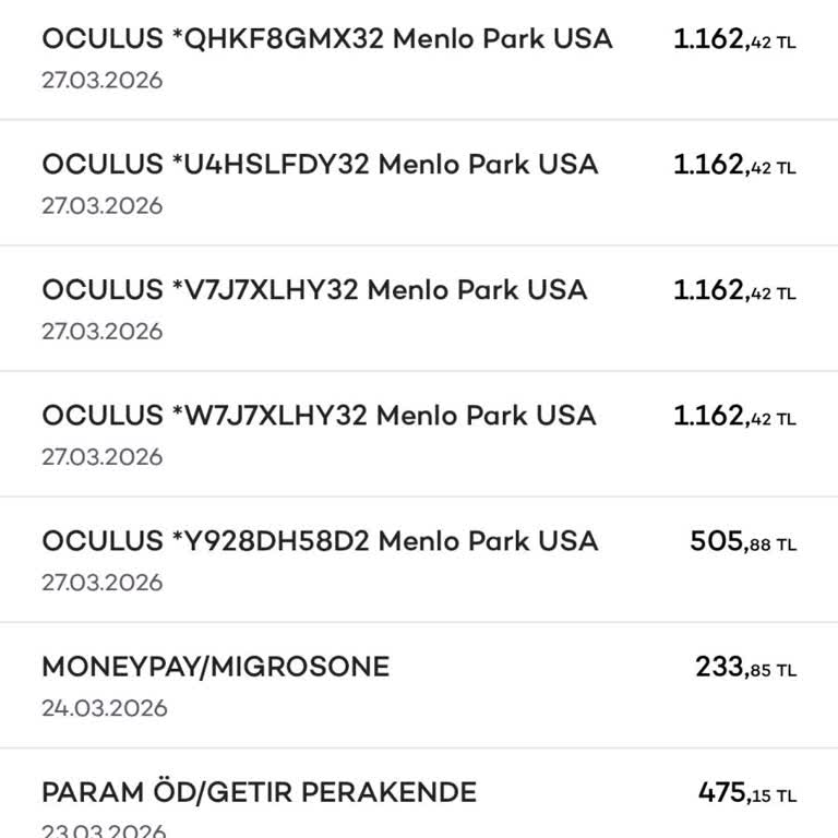 Axess Kredi Kartımdan 10.000 TL Tutarında İzinsiz Oculus İşlemleri Ve İade Talebi