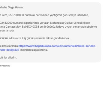 Yanlış Ürün Ve Hasarlı Kedi Taşıma Kutusu, İade Talebi Reddedildi