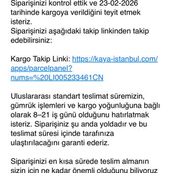 Sipariş Numarası 1445 İçin Pantolon Teslim Edilmedi, Acil İade Talebi