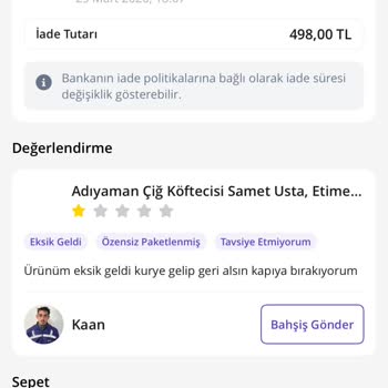 Bozuk Çiğköfte Teslimatı Ve İade Gecikmesi