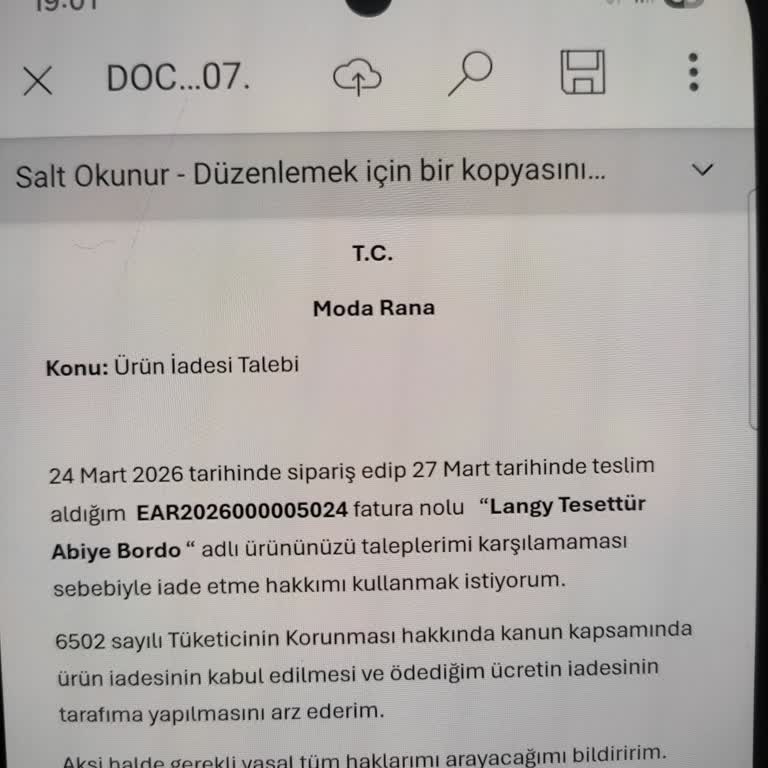 Moda Rana Koşulsuz Cayma Hakkım Reddedildi