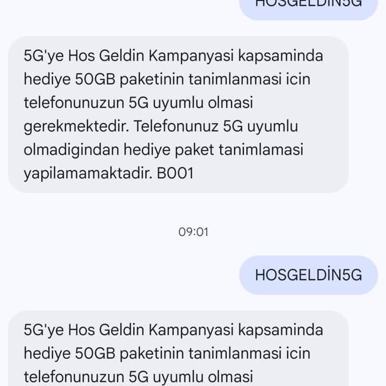 5G Hediye 50 GB Veri İçin Telefon Uyumlu Değil