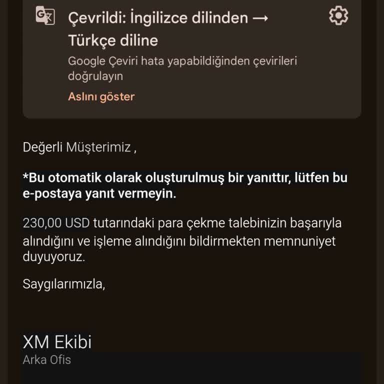 XM Global'dan 230 Ve 400 Dolar Çekimlerinin Gecikmesi Ve Yetersiz Açıklama