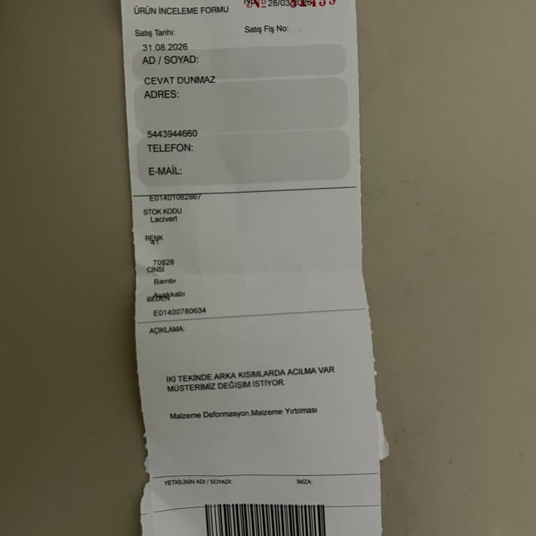 Yanlış Yönlendirme Ve Kısa Sürede Deforme Olan Ayakkabının Değiştirilmesi Talebi