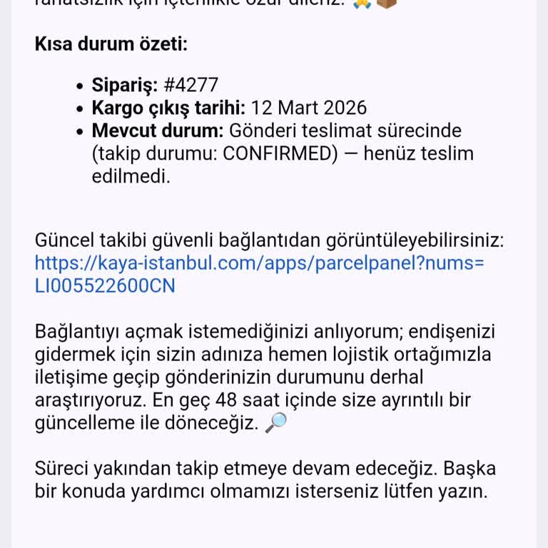Kaya İstanbul Firmasından Sipariş Teslim Edilmemesi Ve İade Talebi
