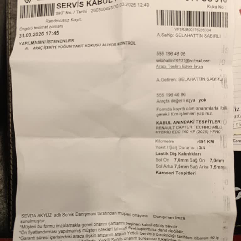 Sıfır Kilometrelik Renault Captur’da Yakıt Kaçağı Ve Benzin Kokusu Nedeniyle Araç Değişimi Talebi