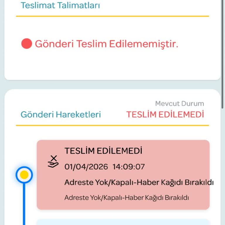 Gölcük Şubesinde Kurye Tarafından Gerçekleşmeyen Teslimat Ve Yanıltıcı Kayıt Şikayeti