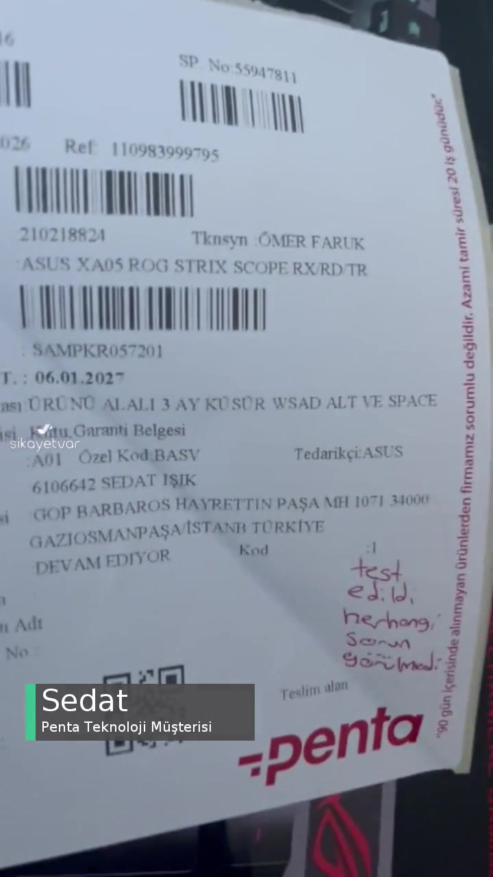 Penta Teknoloji Asus Rog Scope Rx Arızalı videonun kapak resmi