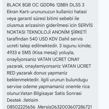 Vatan Bilgisayar’da Garanti Kapsamındaki Ekran Kartı Sorunu Ve Haksız Ücret Talebi