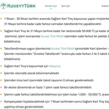 Kuveyt Türk Troy Kartı 5 Taksit Kampanyası Tek Çekim Olarak İşlendi